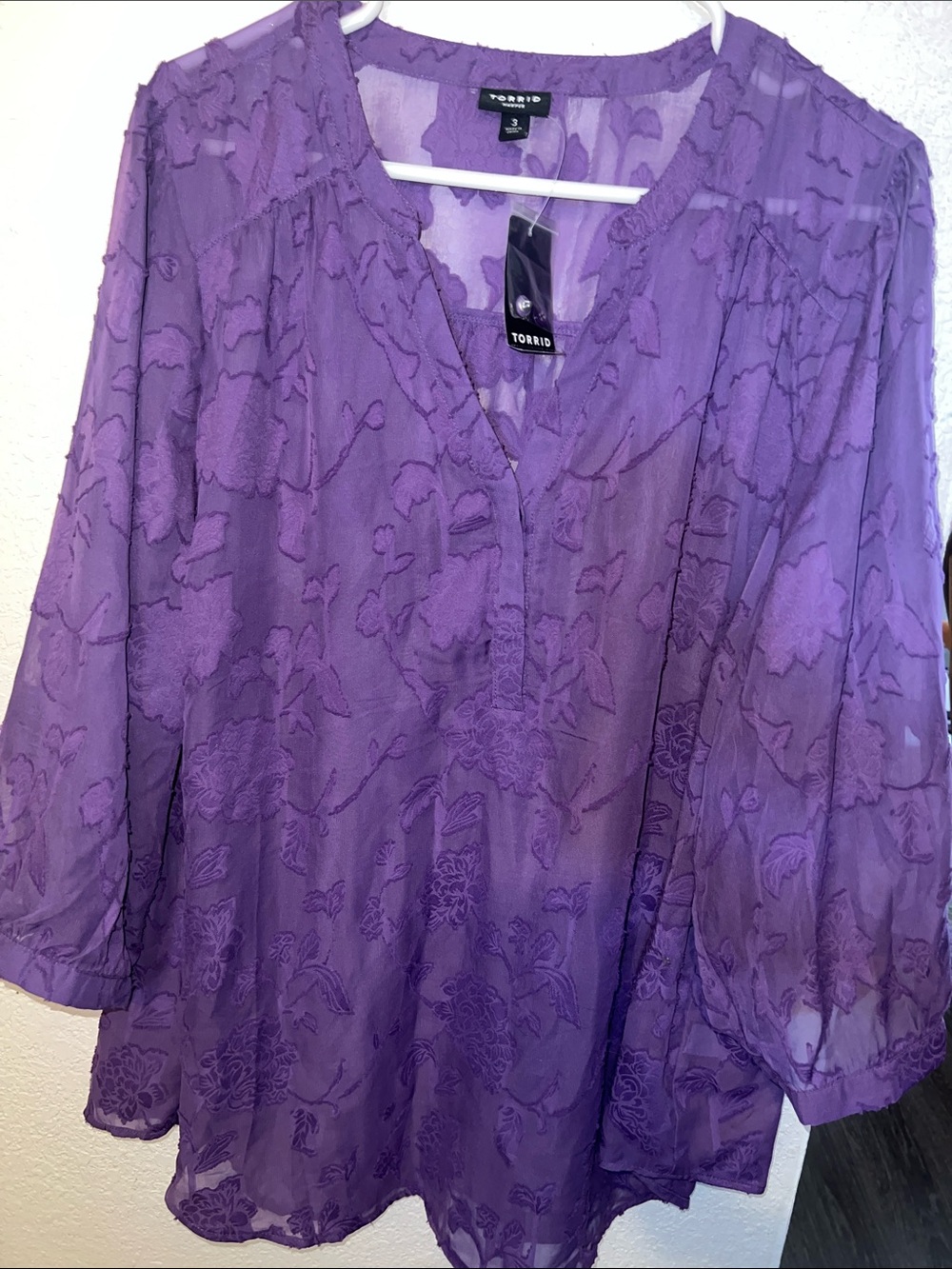 torrid Purple Floral Embroidered V-Neck Tunic